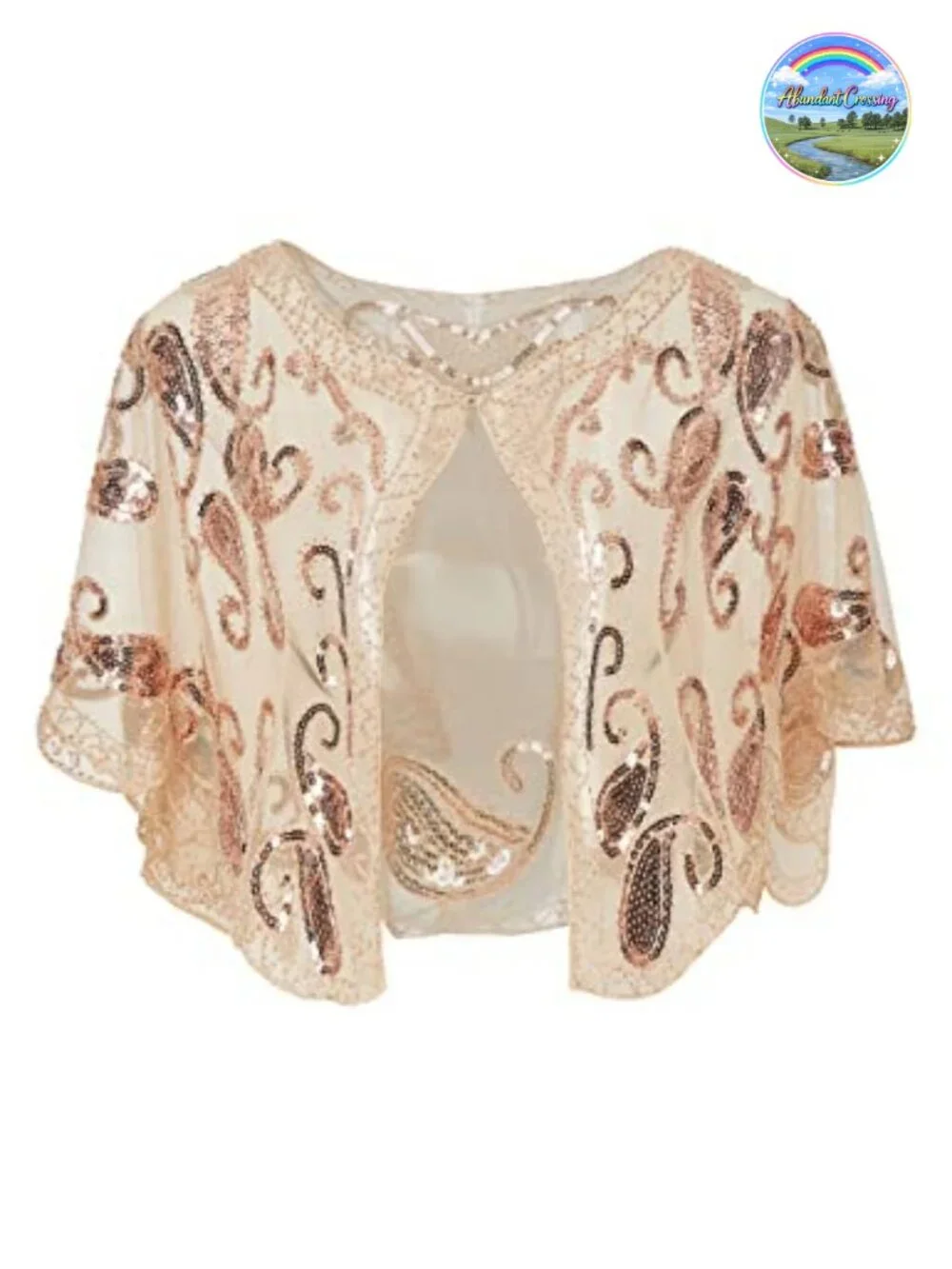 Sequin Beaded Evening Cape Flapper Cover Up Sheer Lacy Wraps